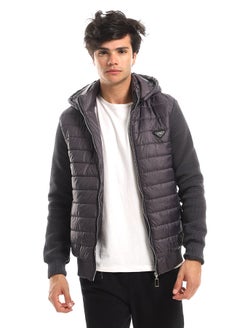 Buy Chest Logo Zipper Closure Charcoal Hooded Men Jacket in Egypt