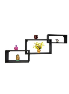 Buy FLOATING WALL SHELVES INTERLOCKED 3PCS SET BLACK SIZE: 104x9.8x47cm, 34x9.5x15cm/39x9.5x20cm/44x9.5x25cm in UAE