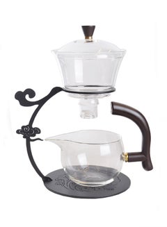 Buy Iron Frame Magnetic Suction 2 Picecs Glass Tea Pot Set 350Ml Cover Bowl 300Ml Communal Cup Clear/Black/Brown in Saudi Arabia