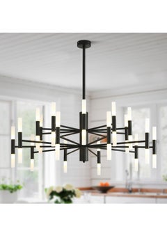 Buy Mid Century Black Large Chandelier Modern Vintage Acrylic Glass Chandelier Light Fixture Transitional Bedroom Chandelier Office Dining Room Semi Flush Mount Ceiling Light in UAE