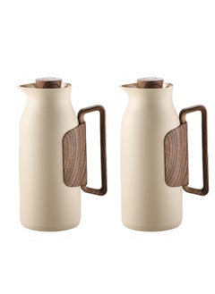 Buy Thermos Set of 2 Pieces for Tea and Coffee from Petros Light Brown/Wooden Color 1Liter in Saudi Arabia