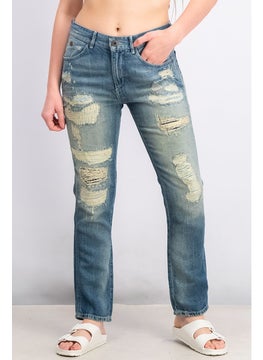 اشتري Women Rip Jeans, Wash Blue في السعودية