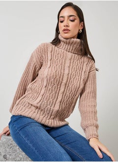 Buy Oversized Cable Knit Turtle Neck Sweater in Saudi Arabia