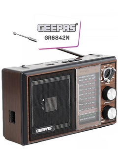 Buy Rechargeable Radio BT/FM/MP3/TF/USB Music Player, 10 Band Radio ,Bluetooth Speaker Lightweight Portable FM Radio Stylish Retro Design GR6842N Brown/Black in Saudi Arabia