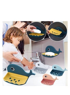 Buy 4 Pcs Cute Soap Dish Holder, Whale Shape Soap Holder Self Adhesive with Drain Holes on Bottom, Cartoon Kawaii Bathroom Soap Tray in Saudi Arabia