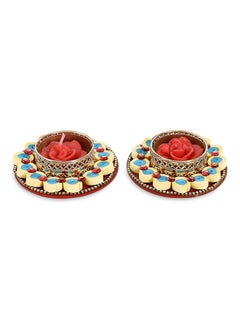 Buy 2-Piece Decorative Paper Quilling Diya Set with Rose Candles, Multicolour in UAE