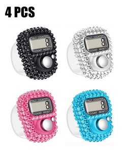 Buy 4 Pcs Finger Counters - 5 Digital LED Electronic Finger Counter, Mechanical Manual Clicker Number Lap Tracker Tally Counter with Bling Design Mini Ring Stick Counter Multicolour in UAE