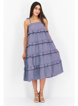 اشتري Women Gingham Print Casual Midi Dress, Purple Combo في الامارات