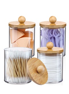 Buy 4 Pack Acrylic Holder Dispenser Bathroom Storage Jars with Bamboo Lids in Saudi Arabia