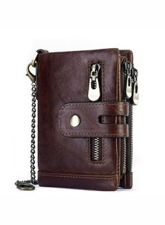 Buy Chain Wallet for Men Genuine Leather Wallet Zipper Bifold Wallet Wallets for Men, with 14 Card Holder and Coin Pocket Portable Large Capacity Lightweight Wallet Business Waterproof Leather Zipper Card in Saudi Arabia