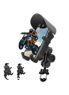 اشتري Motorcycle Phone Mount Holder Shockproof Bike Handlebar Phone Clamp Universal 360 Rotate with Quick Lock Sun Cap, Cellphone Clamp Adjustable Phone Clip Cradle for Scooter Fit 7.8-9cm Phone في السعودية