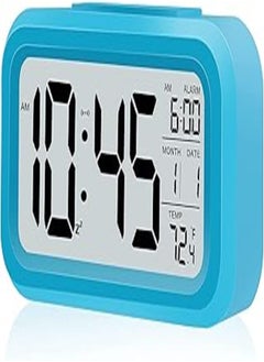 Buy Simple design alarm clocks with led screen and smart night light, (blue) in Egypt