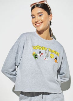 Buy Printed Crew Neck Crop Sweatshirt in Saudi Arabia