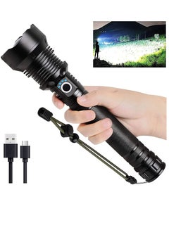 Buy Rechargeable LED Flashlights High 90000 Lumens Super Bright Zoomable Waterproof with Batteries 3 Modes Powerful for Camping Emergencies in Saudi Arabia