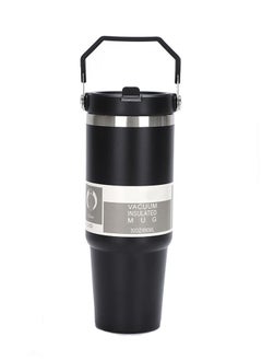 Buy 30 oz Insulated Mug with Handle and Straw Lid, Stainless Steel Water Bottle, Insulated Mug with Leak-Proof Lid - Reusable Vacuum Mug, Keeps Hot and Cold for Hours (Black) in UAE