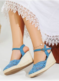 Buy Sandal Wedge Fabric With Buckle W-8 - Blue Sky in Egypt