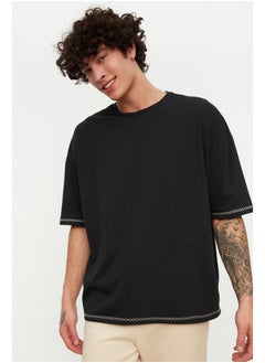 اشتري Men's Black Oversize/Wide Cut Crew Neck Short Sleeve Embroidered  T-Shirt في مصر