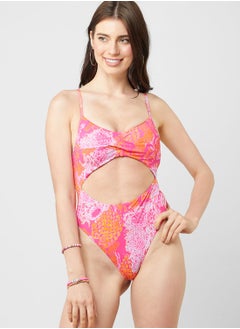 Buy Printed Cut Out Detail Swimsuit in UAE