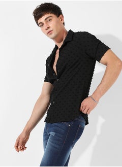 اشتري Dobby Slim Fit Shirt with Short Sleeves في السعودية