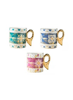 Buy 3-Piece Ceramic 320ml Coffee Mugs With Gold Rim Handle Tea Cups in UAE