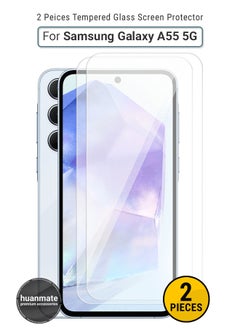 Buy 2 Pieces Samsung Galaxy A55 Tempered Glass Screen Protector – High Transparency, Delicate Touch, Anti-Explosion, Smooth Arc Edges, Easy Installation, Screen Protector for Samsung Galaxy A55 in Saudi Arabia