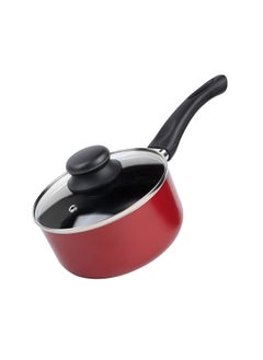 Buy KITCHENMARK Nonstick Aluminium Saucepan with Glass Lid 16cm Milk pan Suitable for Multiple Cooktops- Red in UAE