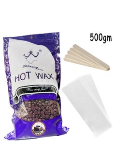 Buy High Quality Hair Removal Hot Wax Beans Chocolate 500gm With 10 pcs Wax Paper And 10 pcs Wax Sticks in Saudi Arabia