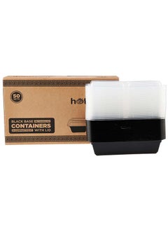 اشتري Hotpack Disposable Bento Food Storage Microwavable Meal Prep Container Black Base Rectangular Container 3-Compartment with Clear Lid 50 Pieces في الامارات