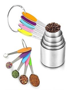Buy 10 Piece Stainless Steel Measuring Cups And Spoons Set For Cooking And Baking Multicolour in UAE