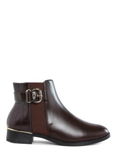 Buy Buckled Faux Leather Ankle Boot in Brown in UAE