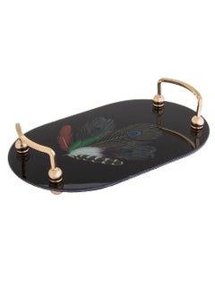 Buy glass serving tray with golden metal hand 32 cm in Saudi Arabia