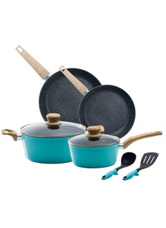 Buy 8 Piece Granite Coated Aluminium Cookware Set, Ice Blue, SV58 in UAE