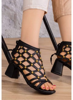 Buy Sandal Open Stylish Heel Leather - Black in Egypt