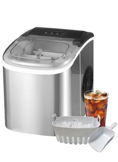 Buy Ice Maker Countertop Stainless Steel Portable Automatic Ice Machine 110W, Self-Cleaning with Carry Handle and Scoop, Silver in Saudi Arabia