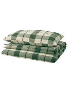 Buy Duvet Cover And Pillowcase Green/Check 150X200/50X80 Cm in Saudi Arabia