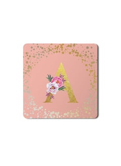 Buy Designer Leather Coasters Mat for Beverage Drinks- Custom Monogram Initial Letter Floral Pattern Alphabet - A (Rose Pink) in UAE