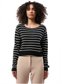 اشتري Boat Neck Striped Black & White Casual Pullover في مصر