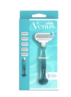 Buy Gillette Venus Smooth Women's Razor with 5 Razor Blades and 3 Blades with Protective Pad in Saudi Arabia