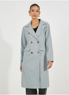 Buy Regular Fit Midi Length Wool Like Double Breasted Coat in Saudi Arabia