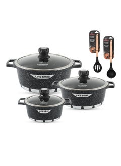 اشتري Cookware Set 8 pieces - Pots set Oven Safe, Granite Non Stick Coating 100% PFOA FREE, Die Cast aluminum Cooking Set include Casseroles And Silicone Utensils|20/24/28CM| في الامارات