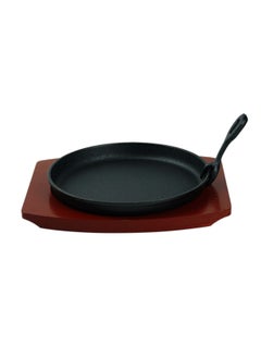 Buy Rosette Cast Iron Sizzler Pan With Wooden Base Dia.22CM in UAE