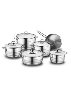 Buy 11 pieces Korkmaz Estra Stainless steel cookware set Silver in Saudi Arabia