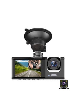 Buy 2-inch Driving Recorder With Three Lenses 1080P HD Car Conitoring Inside And Outside The Car in UAE