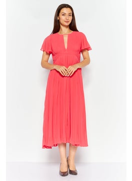 اشتري Women Solid Pleated Midi Dress, Fuchsia في الامارات