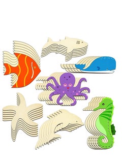 Buy Unfinished Wooden Paint Crafts Wood Cutouts Ocean Animals for Kids Home Decor Ornament DIY Craft Art Project, Octopus, Shark, Whale, Dolphin, Seahorse, Fish, Starfish Shape 28 Pieces in UAE