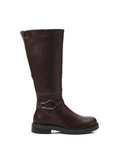 Buy Knee Leather Black Zipper Boots - Dark Brown in Egypt