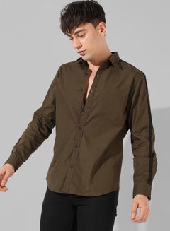 Buy Solid Slim Fit Shirt with Taping Sleeve Detail in Saudi Arabia