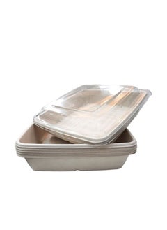 Buy Bagasse Rectangular Bowl 1000ml With Lid Restaurant Carryout Lunch Meal Takeout Storage Food Service 25 Pieces in UAE