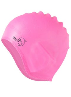 Buy Silicone Swim Cap With Ear Protection 3D Waterproof For Adults, Pink in Egypt