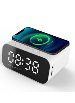 Buy 7 in 1 LED Alarm Clock with Bluetooth Speaker and Fast Wireless Charging for iPhone - White in UAE